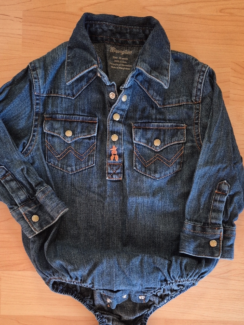 Wrangler Dark Blue Denim Baby One-Piece, 24 Months
